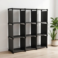 Étagère de rangement pliable en métal à double niveau et 9 cubes, simple et portable, en acier angulaire, pour salon