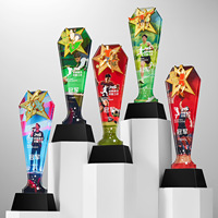 Trophée en métal avec pentagramme incrusté de cristaux, impression couleur optique, pour les compétitions sportives, basket-ball, badminton, football, récompenses honorifiques