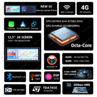 UIS 7865 2400*900 12.3\" Sistema Multimedia de Radio para Auto Android 14, Pantalla 2K, Carplay, 4G, DSP, Reproductor de Audio y Video para Auto Universal