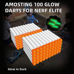 AMOSTING 100 PCS Fléchettes de recharge en mousse pour N Strike <span class=keywords><strong>Elite</strong></span> 2.0 Series, Pack de balles phosphorescentes compatibles avec tous les blasters <span class=keywords><strong>Elite</strong></span>, Blanc - Product Image 2