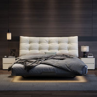 Cadre de lit double moderne de luxe avec rangement et revêtement en tissu, nouveau style italien minimaliste en cuir de luxe pour chambre principale