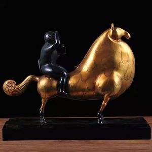 Brass Horseback Riding Nobleman Ornament Golden Bronze Office Desk Decoration Gift for Housewarming or Opening Ceremony - Product Image 1