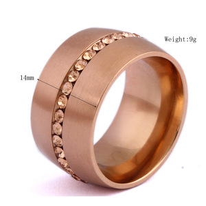 Stainless Steel <b>Ring</b> 14MM Rose <b>Gold</b> Channel <b>Set</b> Diamond Women's Fashion Jewelry Gift - Product Image 5