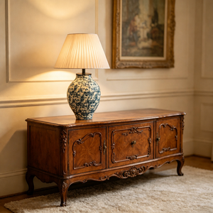Lampada da Tavolo in Ceramica Blu Floreale Vintage, Lampada in Stile Cinese con <span class=keywords><strong>Paralume</strong></span> in Tessuto Plissettato per Arredamento Casa e Camera da Letto - Product Image 1