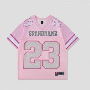 เสื้อฟุตบอลโอเวอร์ไซส์ผ้าโพลีเอสเตอร์แบบครอปปักลายฮิปฮอปประดับเพชรสำหรับผู้ชาย - Product Image 2
