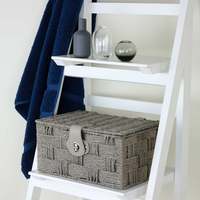 Panier de rangement rectangulaire tressé moderne OEM avec couvercle et étagère en fer, design en corde de papier gris pour le rangement alimentaire dans le salon