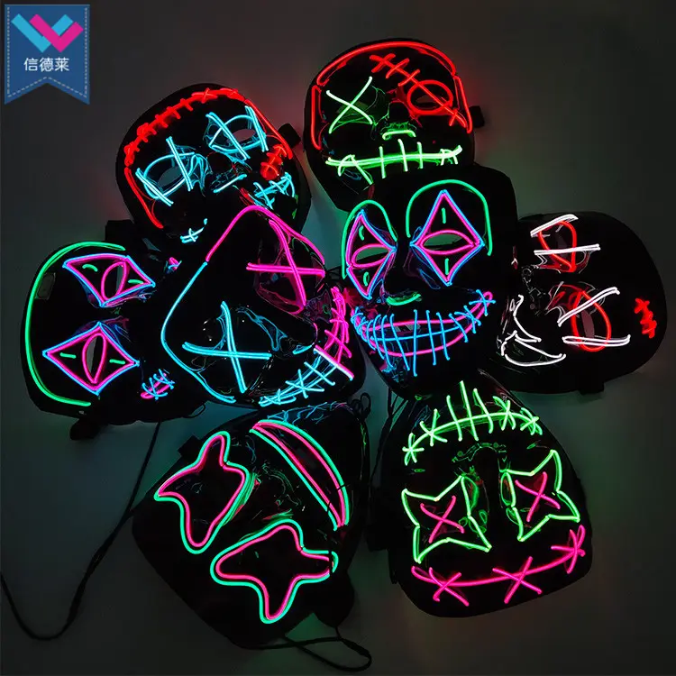 T-Worthy New Halloween LED Mask Neon Glowing EL Mask Party LED Mask For DJ Party Festival Halloween Cosplay Costume Masque