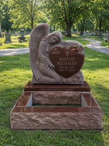 UNION STONE Bon Prix Pierre de granit rouge, Pierre tombale en forme de cœur d'ange unique, Monument funéraire au design unique pour cimetière - Product Image 1