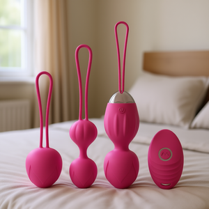 Balle d'exercice vaginale Manshi Kegel, rose rouge, bouton manuel 2-en-1, silicone, exercices de relaxation féminine, étanche - Product Image 2