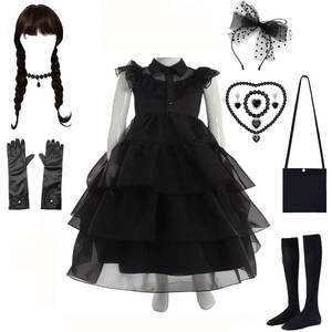 Black Cosplay TV Movie Halloween Wednesday Addams Family Dress Costume Costume da addigs di venerdì per ragazza adulta