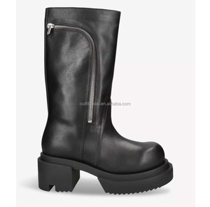 Stivali in Pelle Nera Unisex con Cerniera Laterale, Tacco a Blocco, Stile Chelsea, Modello Bogun Bauhaus - Product Image 1