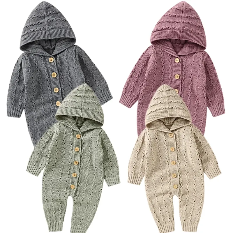 Baby Rompers Newborn Infant Kids Unisex Jumpsuits Outfits Autumn Casual Hooded Long Sleeve Toddler Boy Girl Warm Overalls Winter