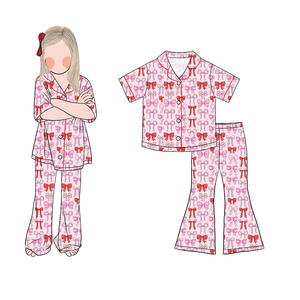 بيجامة بنات بأكمام قصيرة وأزرار قابلة للتنفس مع سروال واسع للأطفال والصغار بالجملة - Product Image 6