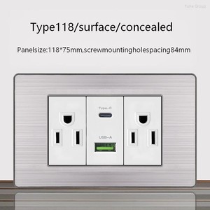 Prise murale standard américaine, série de panneaux en acier inoxydable, prise USB pour ordinateur, prise de charge de type C - Product Image 5