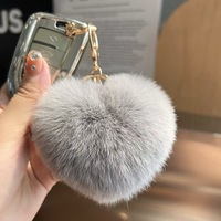 Porte-clés en peluche en forme de cœur style fourrure de lapin coréen, cadeau mignon en forme de cœur pour femme, breloque pour clé de voiture