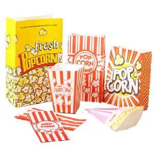 Popcorn Bags Kraft Paper Red Printed Vintage Retro Style Coated Oil Grease Proof Prevent Drop Bring Food Packing