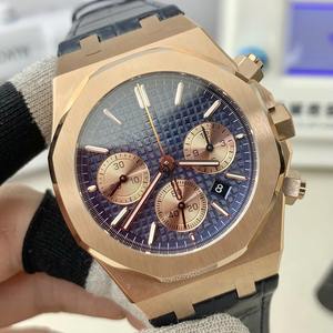 Luxury 18k 26331 Rose Gold Navy Blue Checkered Dial Men's Business Chronograph <b>Mechanical</b> <b>Watch</b> Elegant Leisure Calendar <b>Watch</b> - Product Image 2