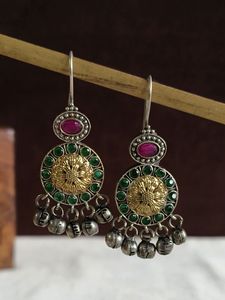 Bijoux Boucles d'oreilles argent rouge vert adaptées aux femmes Pendentif cloche géométrique rond Bijoux à la mode et atmosphériques - Product Image 3