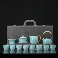 Service à thé Kung Fu Ru Kiln pour la maison – Théière en céramique, bol à couvercle, tasses à thé, plateau à thé – Coffret cadeau d'affaires de luxe léger Dehua