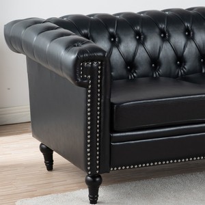 Canapé vintage en cuir PU noir capitonné, canapé Chesterfield de luxe pour salon, ensemble 3 places convertible, mobilier pour hall d'hôtel - Product Image 3