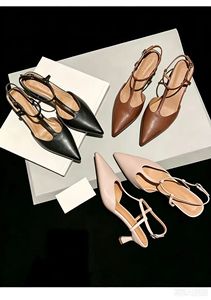Sandalias de Tacón Alto Stiletto con Punta en Pico para Mujer, Nuevas y Sexys, Sandalias de Vestir de Cuero Marrón de Alta Calidad para Fiesta de Graduación - Product Image 6