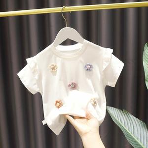 Camiseta de Verano para Bebé, Estilo Coreano, Moderna, de Manga Corta, con Flores, de Algodón Puro, Informal, Dulce - Product Image 3