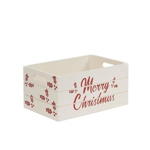 Christmas Storage Box Rectangular Red Wood Merry Christmas Pattern Desktop Organizer Decorative <b>Crate</b> - Product Image 2