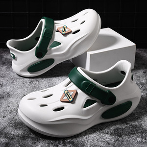 Sandales Crocs pour hommes, blanches et vertes, à bout fermé, plateforme de 3-4 cm, semelle épaisse, respirantes, chaussures d'eau - Product Image 1