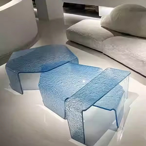 Vente directe d'usine Design italien Ondulation de l'eau Ensemble de table en acrylique Irrégularité à usage domestique Table d'extrémité en acrylique bleu - Product Image 1