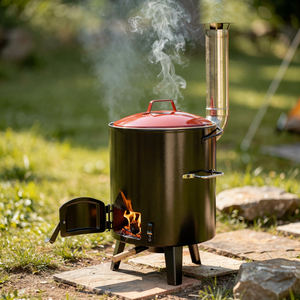 Olla de Cocina y <span class=keywords><strong>Parrilla</strong></span> Ahumadora de <span class=keywords><strong>Campo</strong></span> Esmaltada de <span class=keywords><strong>Estilo</strong></span> Clásico OEM con Tapa y Chimenea para Jardín, Patio Trasero, Barbacoa - Product Image 3