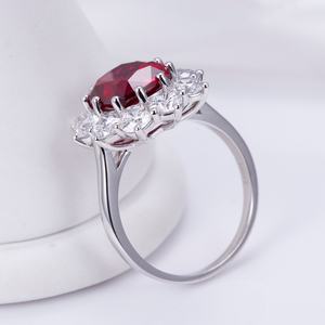 Bague de fiançailles Messi Jewelry MSR-955 S925 en rubis de laboratoire taille coussin, motif floral, alliance, cadeau classique - Product Image 5