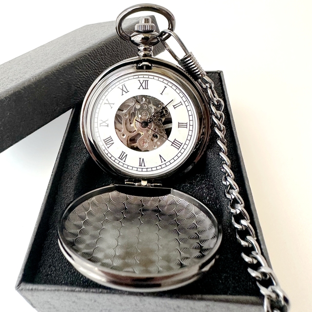 Black Antique Polished Alloy Case Manual Mechanical Pocket Watch