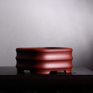 Maceta de bonsái Zisha Da Hong Pao con diseño de bambú, hecha a mano por el artista folclórico Feng Changgen - Product Image 4