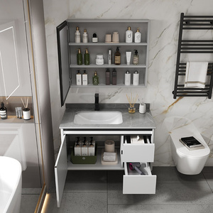 Modern Custom <b>Grey</b> White Wooden Bathroom Storage Ceramic Sink Floating Vanity <b>Cabinet</b> LED Mirror Durable Easy Clean Home Hotel - Product Image 2