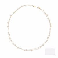Bijoux en acier inoxydable plaqué or 18 carats, collier double rang avec perles d'imitation et chaîne délicate, vente en gros