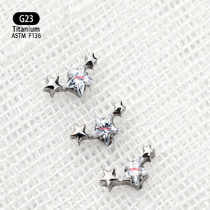 G23 <b>Titanium</b> Star Earrings 7mm F136 Alloy With Zircon For Ear Cartilage Lip <b>Studs</b> - Product Image 3