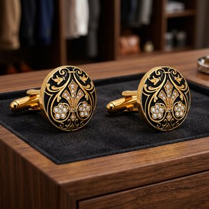 Mancuernillas de Latón Hechas a Mano para Hombre con Diseño Floral en Esmalte Azul - Joyería Formal para Bodas, Compromisos, Fiestas de Cumpleaños y Más - Product Image 4