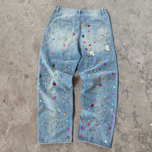 Jeans Droits Homme YSJY du Fabricant Personnalisés en Denim, Ornés de Pierres, Ourlet Non Fini, Clous, Strass et Cristaux - Product Image 6