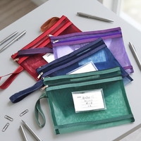 Pochette de documents A4 double couche en nylon transparent avec poignée, populaire, durable, prix usine, pochette zippée en maille pour impression de logo de bureau