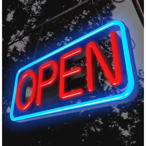 Enseigne ouverte rectangulaire à LED 24 x 12 pouces, lumière bleue et rouge constante pour vitrine de commerce, restaurant, bar, magasins de détail - Product Image 5