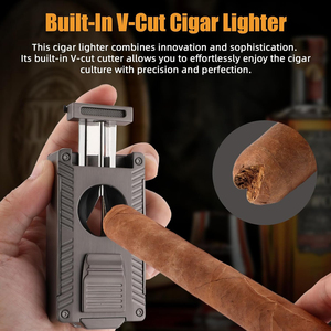 3 Jets Flame <b>Cigar</b> <b>Lighter</b> Multi-Function with V-Shaped Cutter <b>Cigar</b> Punch Portable Windproof Refillable <b>Lighter</b> for Gift - Product Image 6