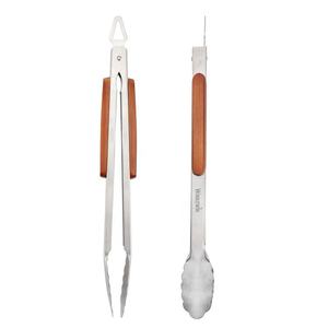 Vente directe d'usine Accessoires de gril en acier inoxydable Pinces à barbecue robustes avec manche en bois - Product Image 2