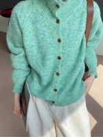 Cardigan en tricot d'alpaga personnalisé pour femme, col haut, boutons sur le devant, pull chaud d'hiver