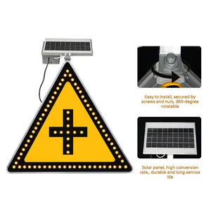 High Quality Triangle Custom Solar Aluminum Reflective LED Flashing Warning Traffic Signs