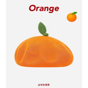 Chapeau béret fille mignon et doux de style japonais grand orange respirant et polyvalent pour les femmes pour l'hiver pour les peintres de fruits - Product Image 2
