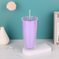 Vaso de bebida fría de doble pared de fábrica con tapas 700ml taza de plástico en forma de U grasa de té de la leche