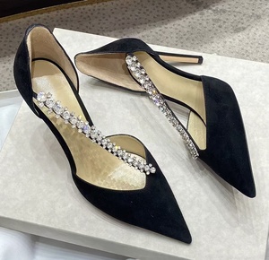 Luxury-sophisticated brand black <b>suede</b> rhinestone stiletto pointed-toe high <b>heels</b> with hollow thin <b>heels</b> for formal evening wedd - Product Image 3