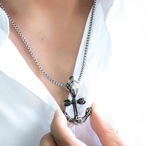 Collier unisexe tête de mort, bijoux unisexe, pendentif tendance, en acier inoxydable, de style Punk, <span class=keywords><strong>ancre</strong></span>, à la mode, 5 têtes fantôme - Product Image 5