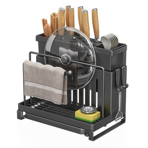 Wall Mounted Multi Functional <b>Kitchen</b> Knife Rack With Chopstick Holder And Pot Lid <b>Storage</b> For Countertop Or Wall Use - Product Image 5