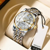Montre à quartz pour homme, bracelet en acier inoxydable 41 mm, aiguilles lumineuses, affichage du jour et du calendrier, verre minéral renforcé, fermoir papillon